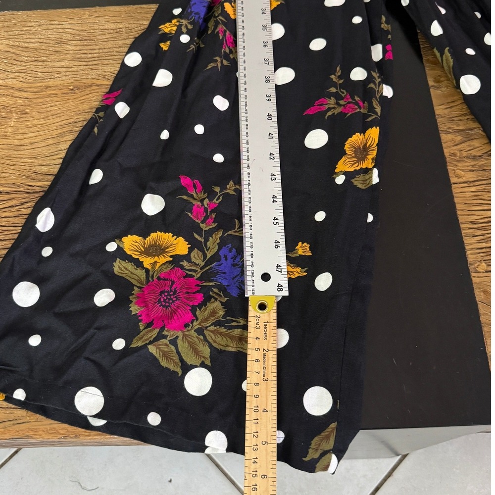 Matty Vintage 90s Black Floral Polka Dot Long Sleeve Maxi Dress Scoop Neck Rayon - Picture 8 of 11